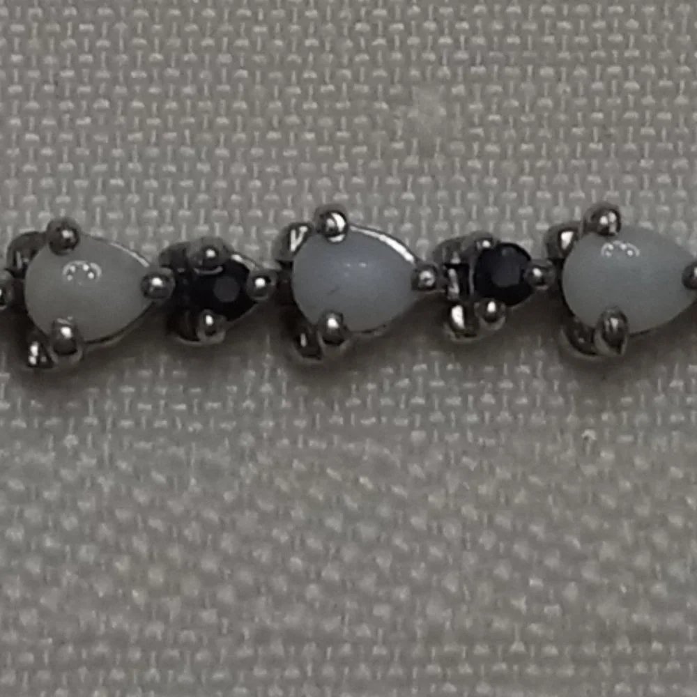 Sterling Silver Bracelet with Opals and Blue Rhinestones - Picture 7 of 14